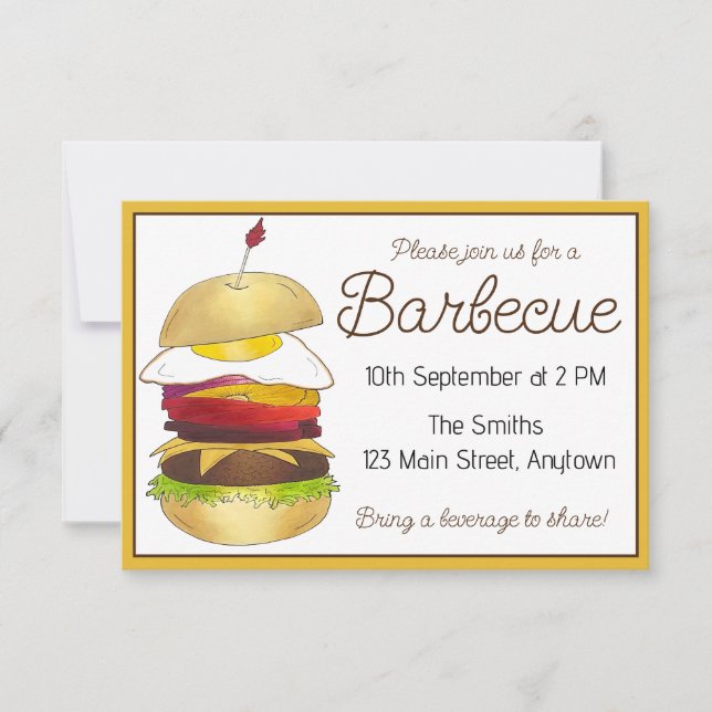 Convite Churrasco australiano Barbecue Burger com Comida L (Frente)
