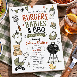 Convite Churrasco, Bebês & Chás de Bebê BBQ