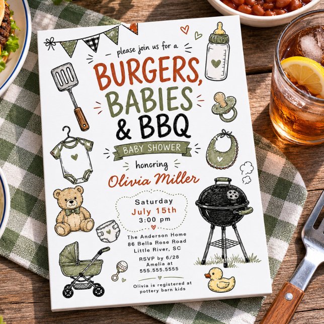 Convite Churrasco, Bebês & Chás de Bebê BBQ (Criador carregado)
