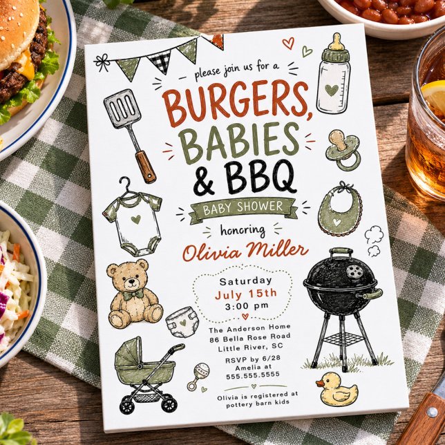Convite Churrasco, Bebês & Chás de Bebê BBQ (Criador carregado)