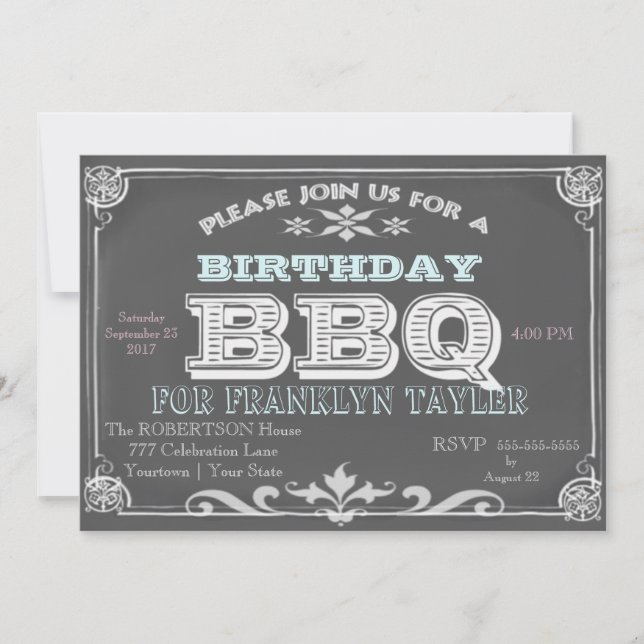 Convite Churrasco Birthday Chalkboard (Frente)