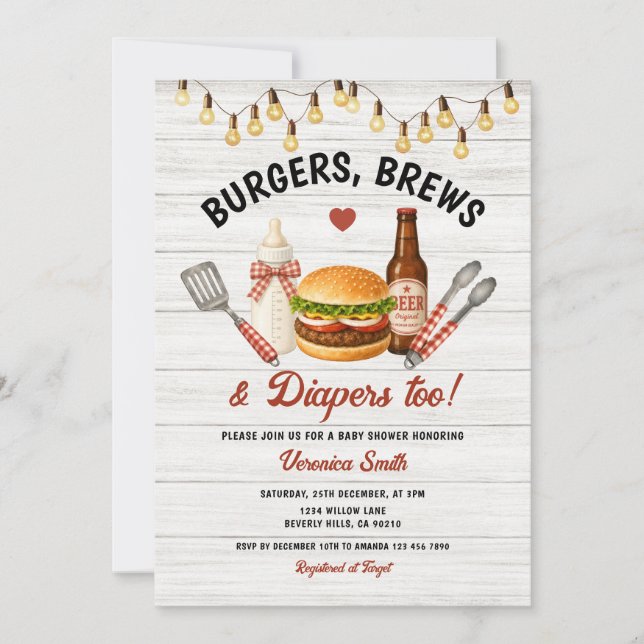Convite Churrasco, Cervejas e fraldas também Chá de Bebê B (Frente)