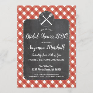 Convite CHURRASCO Chá de panela Invite Gingham Chalk Verm