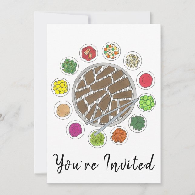 Convite Churrasco coreano Barbecue - Comida de Banchan tor (Frente)