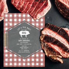 Convite Churrasco de Aniversário do Red Gingham Chalkboard