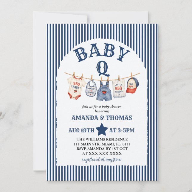 Convite Churrasco de Bebê Burger Baby-Q Blue Boy (Frente)