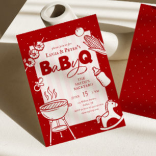 Convite Churrasco de Casal com Bolinhas Cor-de-Rosa e Verm