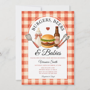 Convite Churrasco de Chá de Bebê Hambúrgueres, Cervejas e