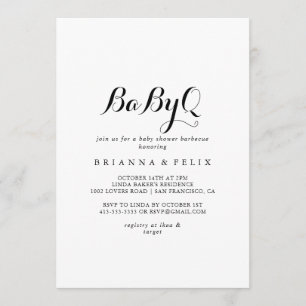 Convite Churrasco de Chá de fraldas BabyQ de Caligrafia Mo
