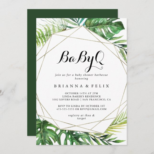 Convite Churrasco de Chá de fraldas BabyQ de Destino Geomé (Frente/Verso)