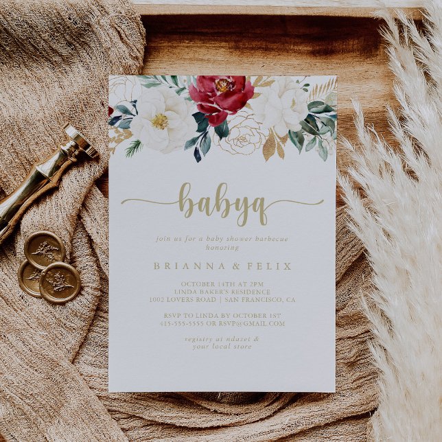 Convite Churrasco de Chá de fraldas Clássico Dourado Flora (Criador carregado)