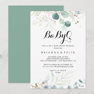 Convite Churrasco de Chá de fraldas de Bebê Dourado Russ