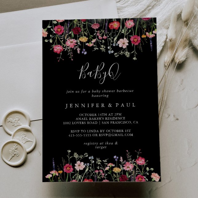 Convite Churrasco de Chá de fraldas de Flor Selvagem Multi (Criador carregado)