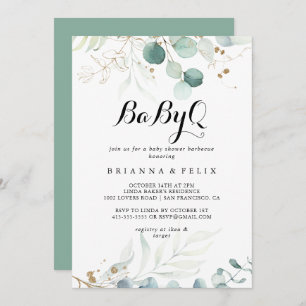 Convite Churrasco de Chá de fraldas Floral Dourado Russo B