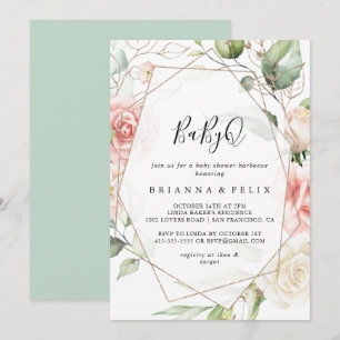 Convite Churrasco de Chá de fraldas Geométrico Dourado p