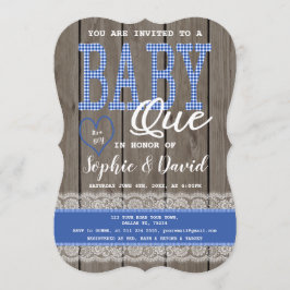 Convite Churrasco de Chá de fraldas Rustic Blue Gingham Wo