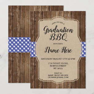 Convite CHURRASCO de festa de formatura Invite Burlap Azul