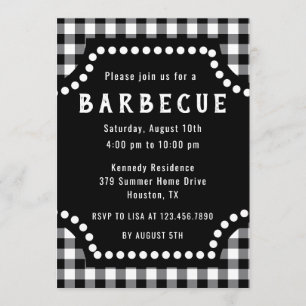 Convite Churrasco De Gingham Preto E Branco