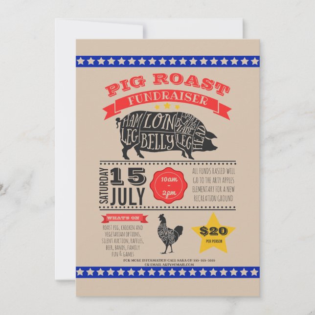 Convite Churrasco de porco para caridade PTA PTO aniversár (Frente)