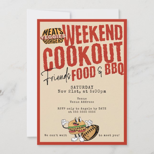 Convite Churrasco de Potluck e Ação de Graças de Futebol (Frente)