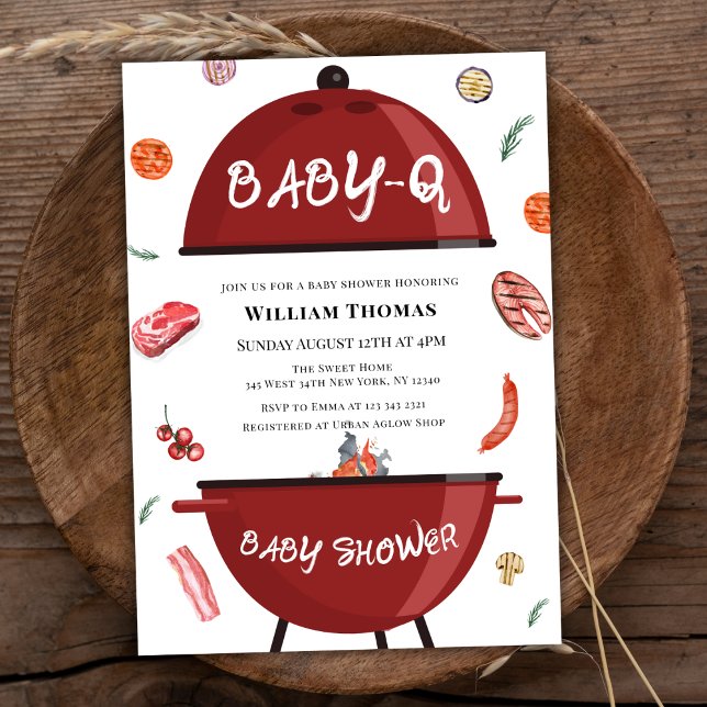 Convite Churrasco de Quintal Moderno Russo Chá de fraldas  (Rustic Modern Backyard BBQ Baby Q Baby Shower Invitation)