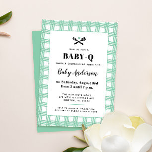 Convite Churrasco de Xadrez Gingham Verde Mint