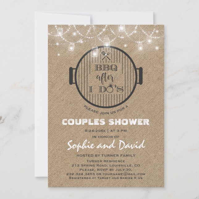 Convite CHURRASCO Depois Que Eu Faço O Burlap String Light (Frente)