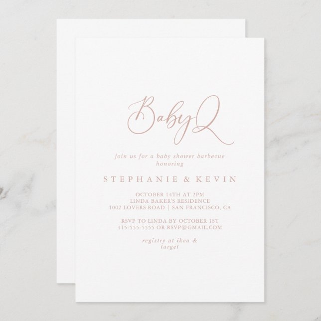 Convite Churrasco do Chá de fraldas BabyQ Dourado rosa (Frente/Verso)
