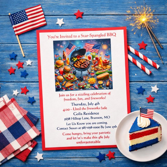 Convite Churrasco / Festa Patriótica de 4 de Julho  (Criador carregado)