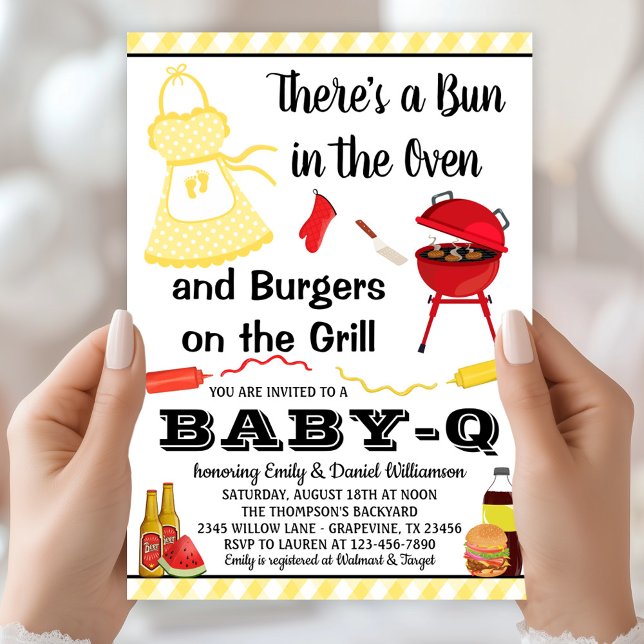 Convite Churrasco Neutro para o Gênero do Baby-Q (Cute BBQ baby shower invitation easily personalized with your event details. )