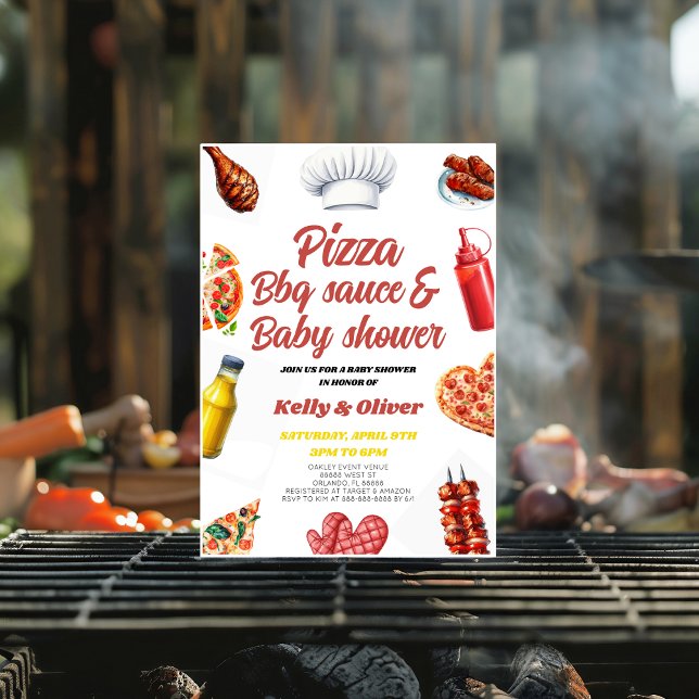 Convite CHURRASCO Pizza gênero chá de fraldas natural (Criador carregado)