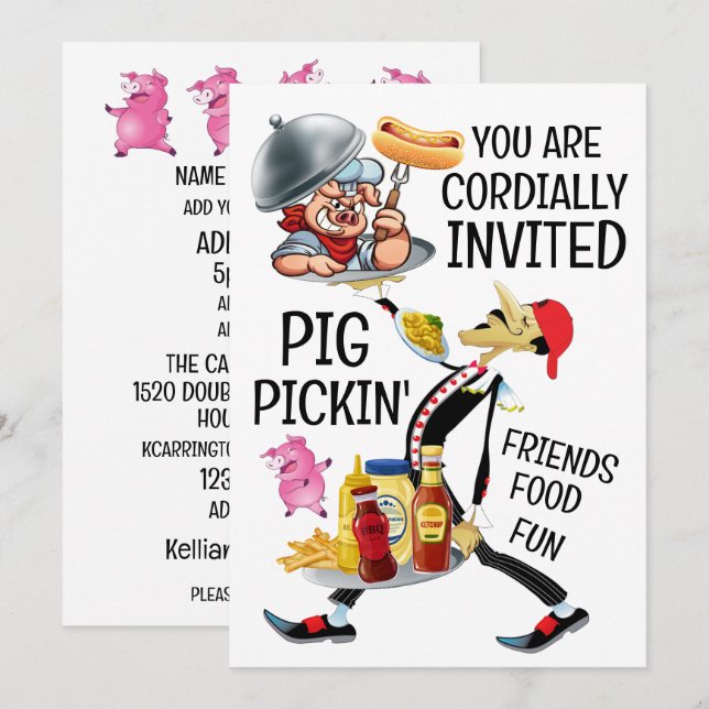 Convite Churrasco / Porco à Pickin' (Frente/Verso)