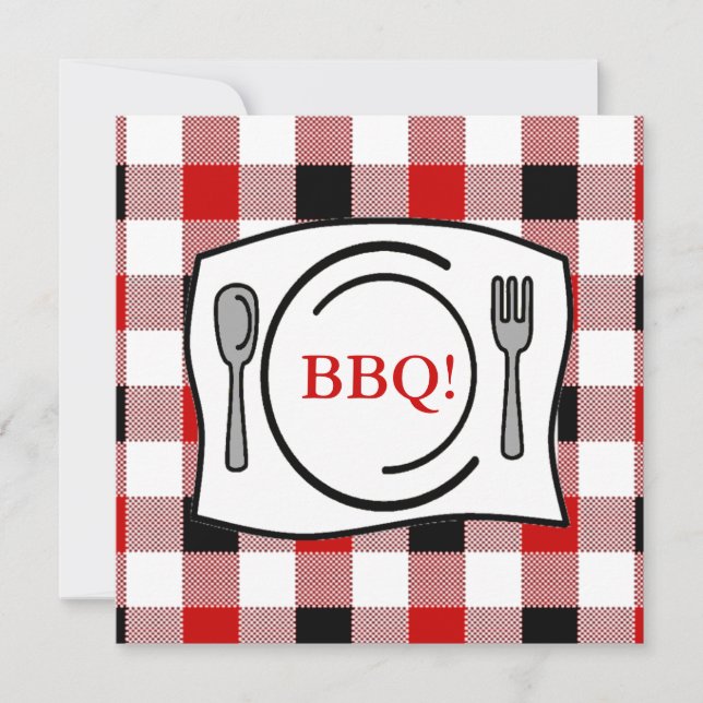 Convite CHURRASCO Red Black Gingham Tablecloth (Frente)