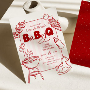 Convite Churrasco Rosa e Vermelho para Casais Baby-Q Chá d