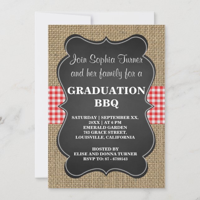 Convite Churrasco Rustic Burlap and Chalkboard GRADUATION  (Frente)