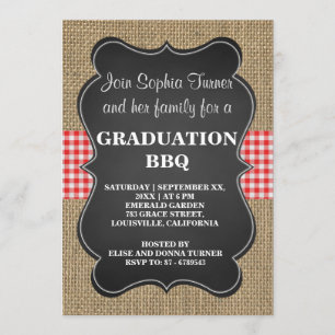 Convite Churrasco Rustic Burlap and Chalkboard GRADUATION 
