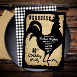 Convite Churrasco Rustic Country Chicken 50ª Festa de aniv<br><div class="desc">Estilo de fazenda russo com aparência de papel rasgado e envelhecido e cheques de búfalo preto e branco como fundos para uma Festa de aniversário de galeria negra "BARBEQUE" por Designs Holiday Hearts (direitos reservados).</div>