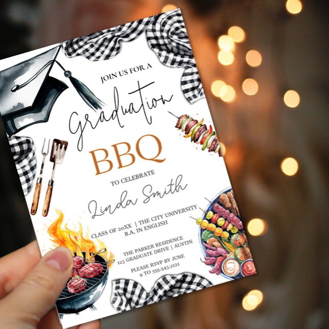 Convite Churrasco Rustic Gingham Graduation (Rustic Gingham Graduation BBQ Invitation ##Rustic Gingham Graduation#BBQInvitation#bbqparty#Rustic)
