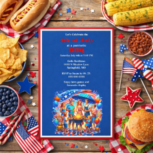 Convite Churrasco Vermelho Branco e Azul Patriótico de 4 d