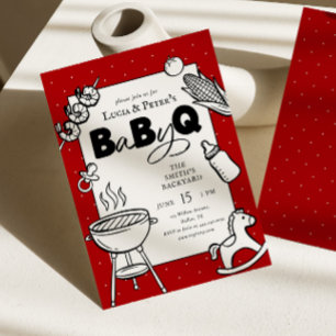 Convite Churrasco Vermelho e Preto para Casais Baby-Q Chá