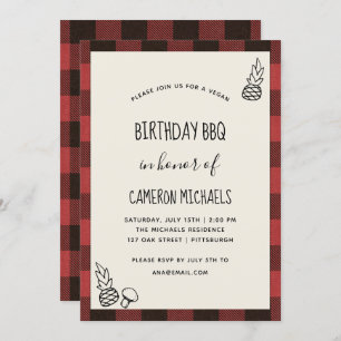 Convite Churrasco Vermelho Rustic Vegan Birthday