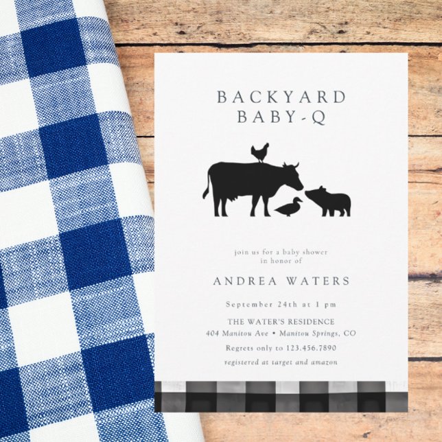 Convite Churrasco | Xadrez Preto | Chá de Bebê Rústico (Criador carregado)