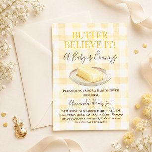 Convite Chuva Amarela Xadrez Neutro Baby Shower