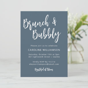 Convite Chuva Azul Borbulhante de Brunch com Letra Moderna
