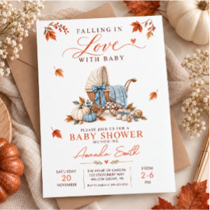 Convite Chuva Azul de Bebê Carrinho de Bebê Menino Shower