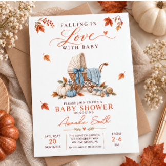 Convite Chuva Azul de Bebê Carrinho de Bebê Menino Shower