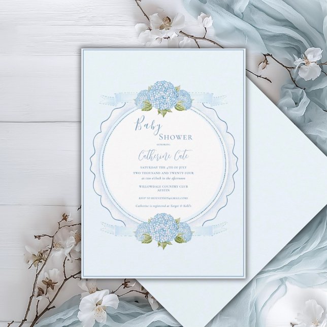 Convite Chuva Azul de Hortênsia Elegante Baby Shower (Criador carregado)