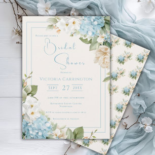 Convite Chuva Azul de Hortênsias Floral Aquarela Chá de No