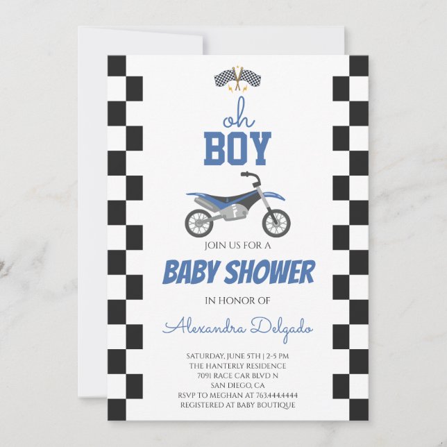 Convite Chuva Azul de Menino Chuvinha de Bebê de Bicicleta (Frente)