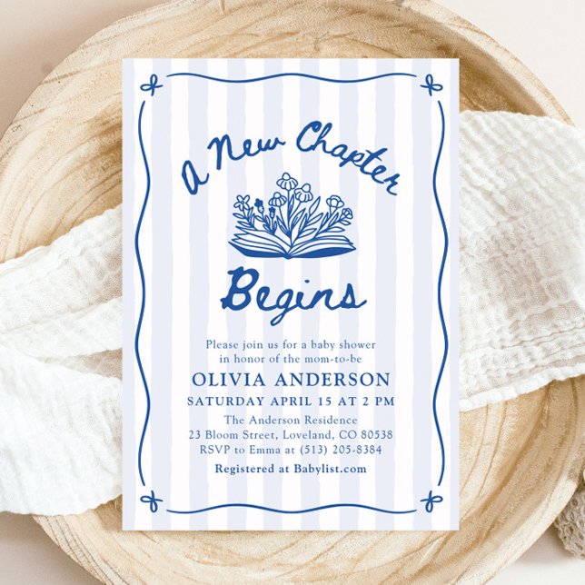 Convite Chuva Azul Desenhada à Mão Um Novo Capítulo Começa (Blue Hand Drawn A New Chapter Begins Baby Shower Invitation)